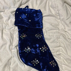 Velvet Blue Christmas Stocking with Sequins #9807